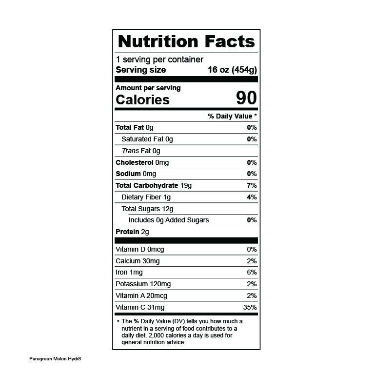 Pure Green Melon Hydr8 Nutrition Facts