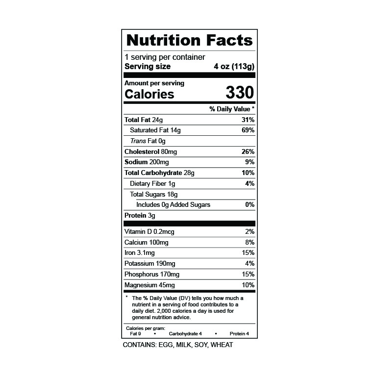 Cheesecake Bites nutrition label