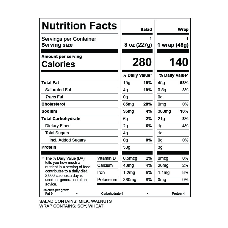 Low-Fat Chicken Salad Spinach Wrap nutrition facts