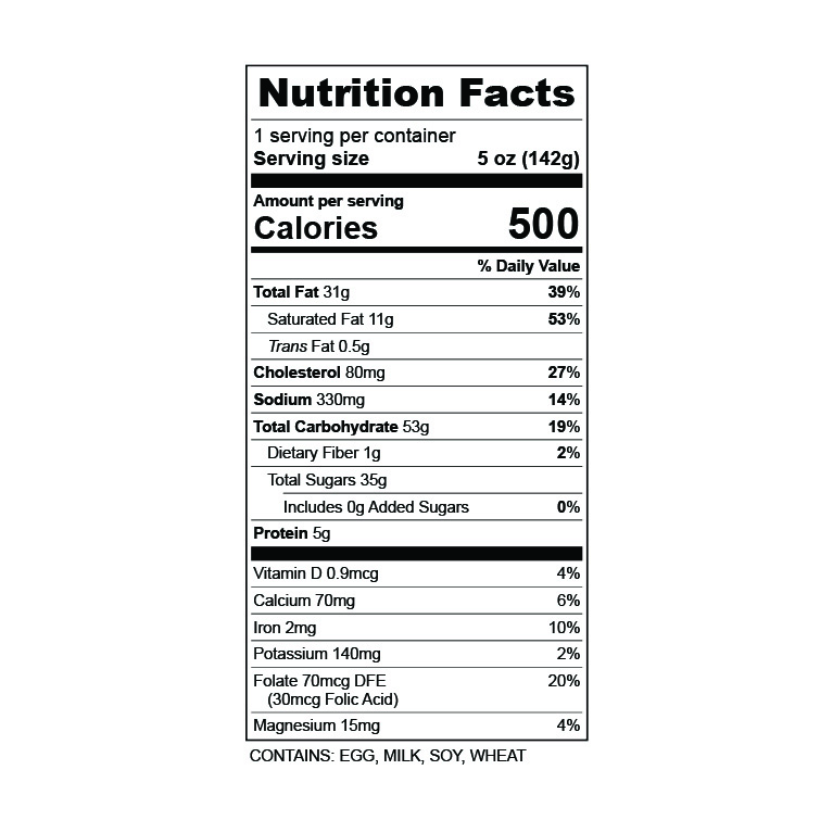 Red Velvet Cake nutrition label