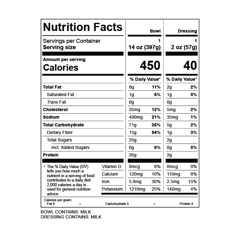 Chicken Tika Bowl Nutrition Facts