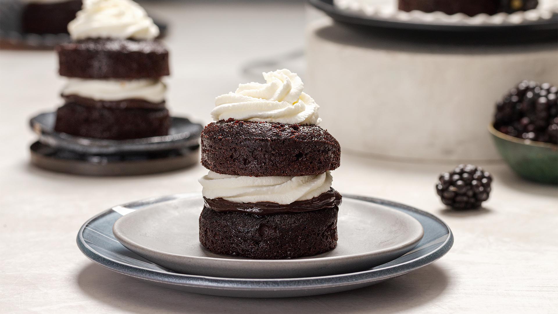 chocolate layer cake on plate