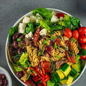 greek salad prepared in bowl