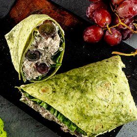 low fat chicken salad wrap cut in half