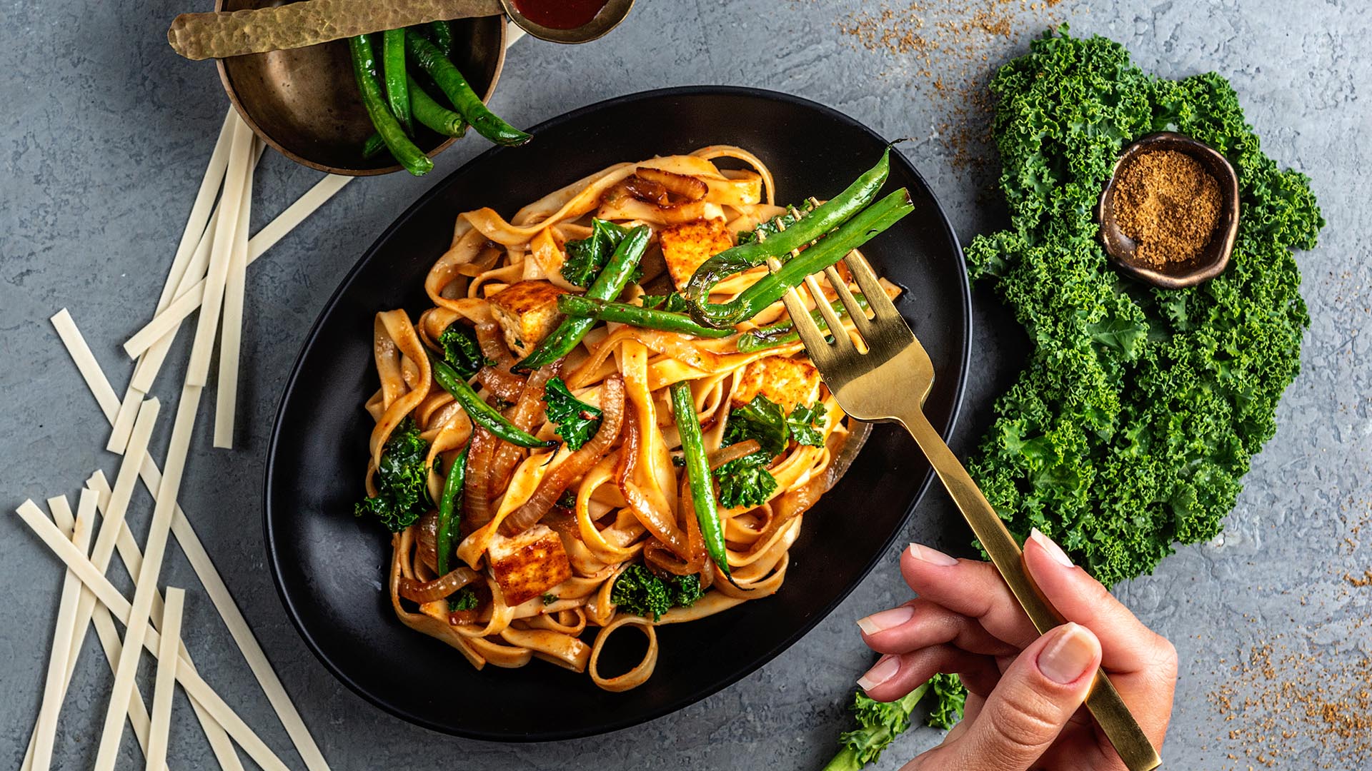 Malaysian tofu noodle in bowl